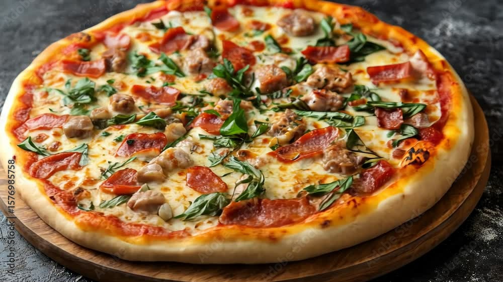 Delicious Pizza on Wooden Board, Restaurant Style Delicious Pizza on Wooden Board, Restaurant Style