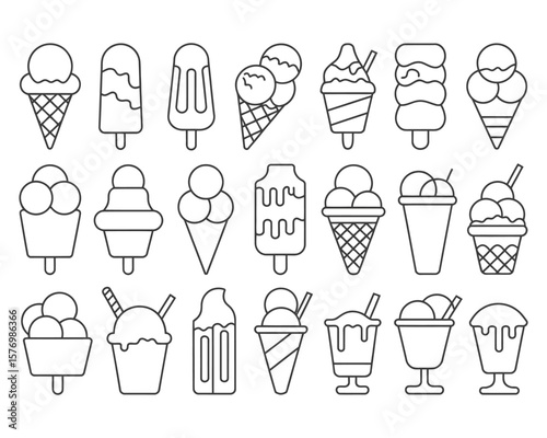 Ice Cream Silhouette Set - 15 Black & White Frozen Dessert Designs Minimalist Vector

