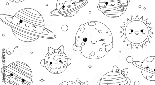 Cute kawaii cartoon planets and stars space galaxy cosmic adventure outer space exploration celestial bodies fun out of this world celestial wonders universe discovery