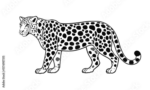 "Spotted Leopard Line Art – Realistic Wild Cat Coloring Page for Kids"