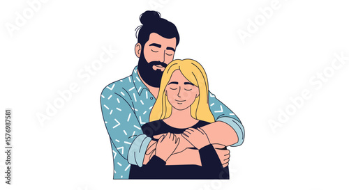 A tender embrace captures the deep affection between a man and a woman sharing a moment of intimacy and connection