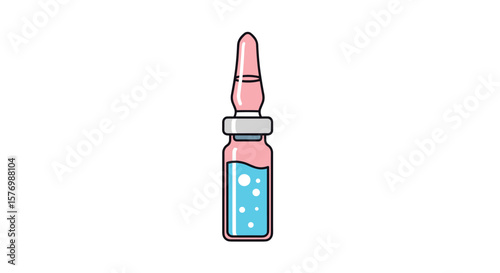 A pink ampoule filled with blue liquid and bubbles representing a medical or cosmetic solution for health and beauty treatments