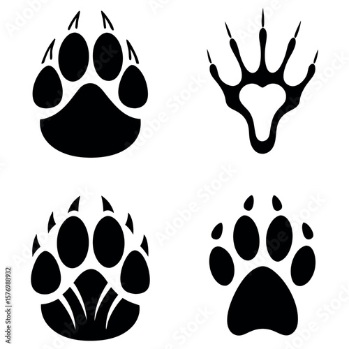 Animal Track Variety Black Silhouettes Paw Prints of Different Mammals Displayed in an Organized Manner for Educational or Identification Purposes