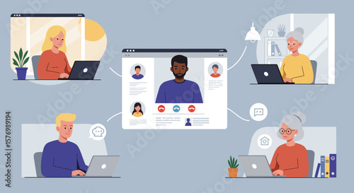 People on video call working remotely