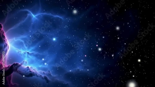 Abstract dark blue space with bright stars and a swirling nebula
