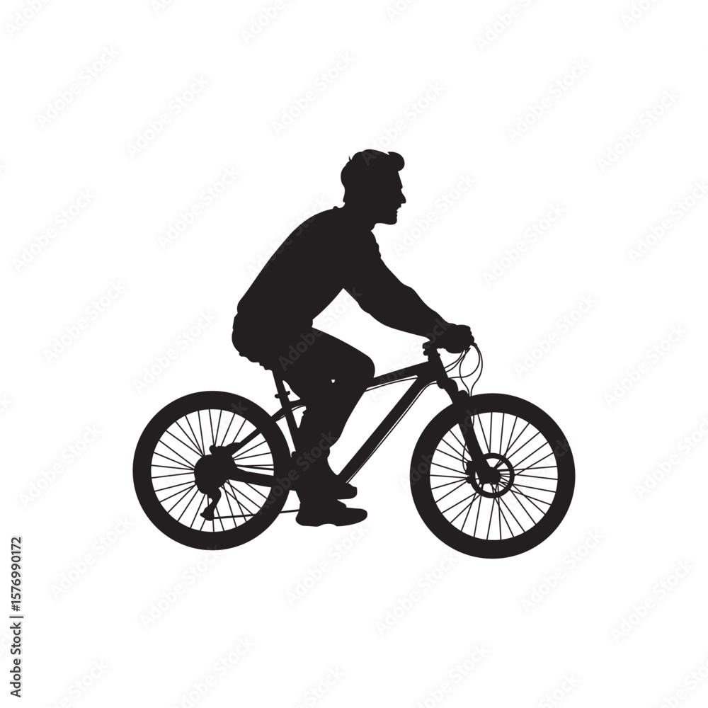 Fototapeta premium Leisure bike rider silhouette. relaxed cyclist pedaling upright on urban paths. 