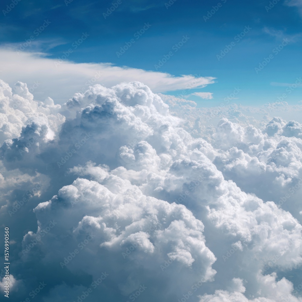 Fototapeta premium A serene view of fluffy white clouds in a clear blue sky.