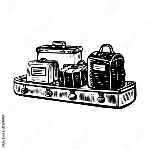A sketchy style illustration showing baggage claim