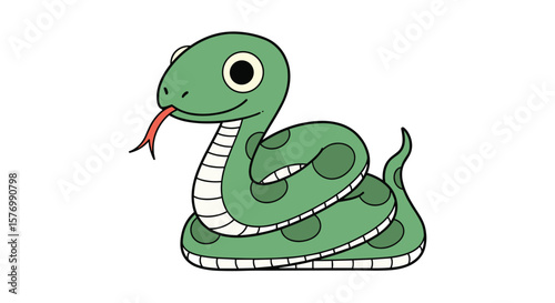 Adorable cartoon snake slithering around with playful eyes and flicking tongue