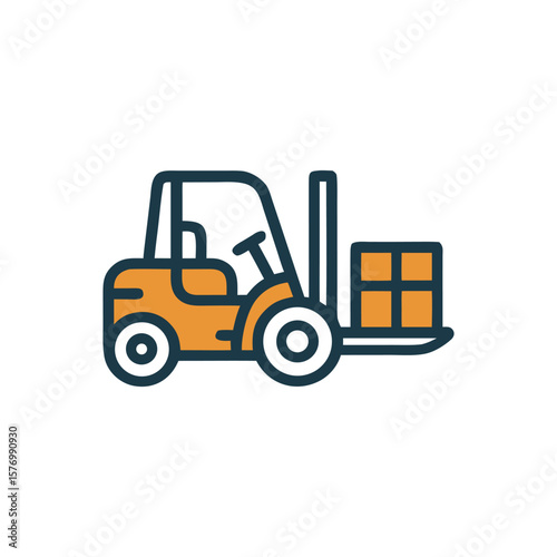 Illustration of a Forklift Carrying a Box Depicting Logistics Transportation or Warehousing Activities in a Simple Bold Graphic Style