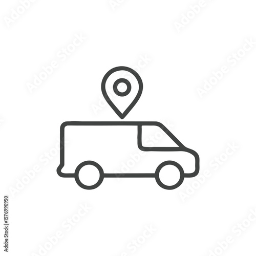 Delivery Van with Location Pin Icon Logistics and Transportation Services Delivering Goods Swiftly and Efficiently to the Desired Destination