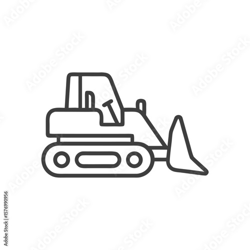 A Simple Outline of a Bulldozer Heavy Equipment Vehicle Represented with Tracked Wheels and a Blade for Construction