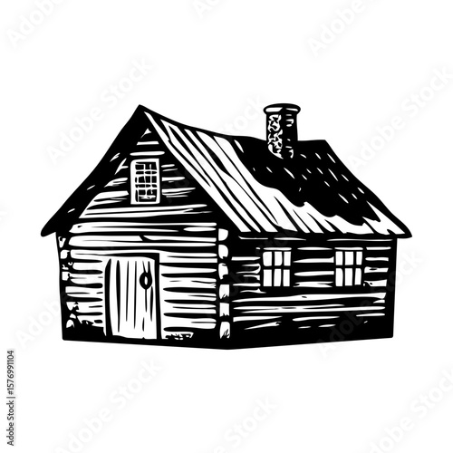 A glyph style illustration representing rustic cabin