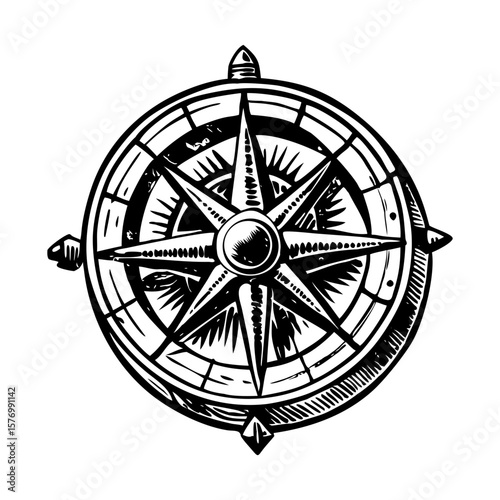 A vintage style illustration showing ship compass