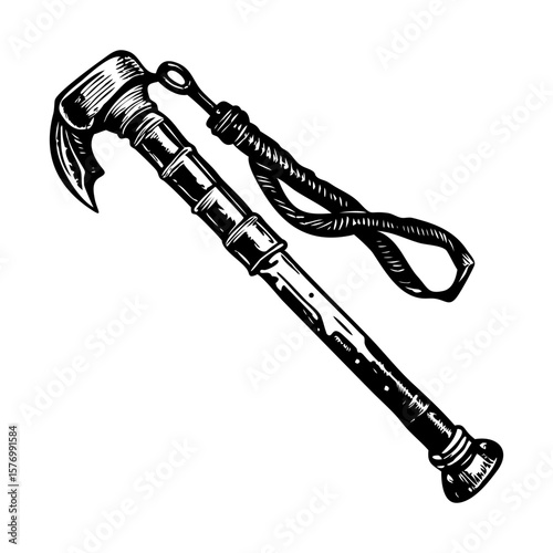 A vintage style illustration showing trekking pole