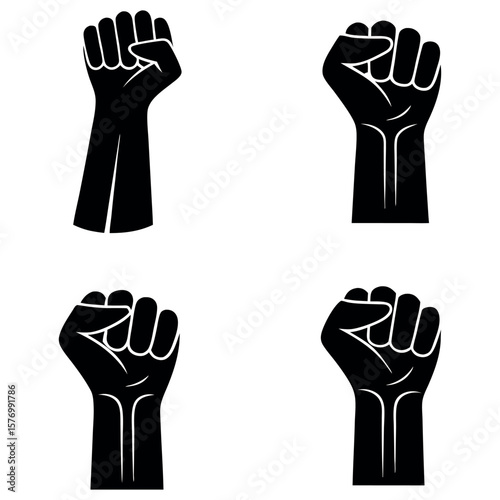 Empowered Unity A Collection of Black Raised Fists Symbolizing Solidarity Strength and Resistance Against Oppression and Injustice Worldwide