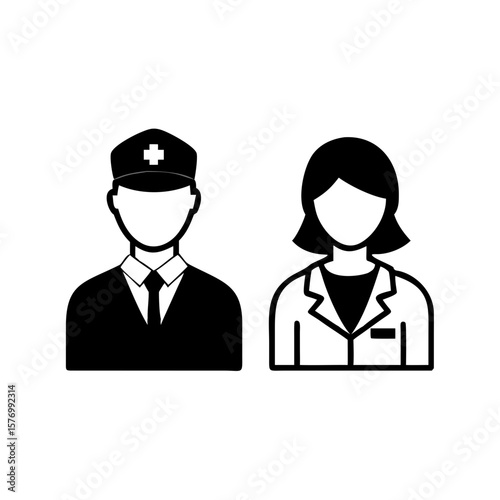 Flat Minimalist Vector Illustrations of Diverse Professional Figures – Black and White Line Art Icons