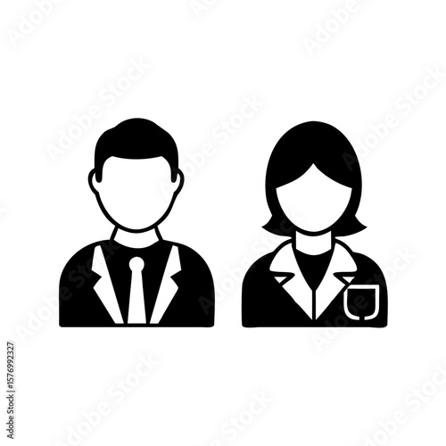 Flat Minimalist Vector Illustrations of Diverse Professional Figures – Black and White Line Art Icons