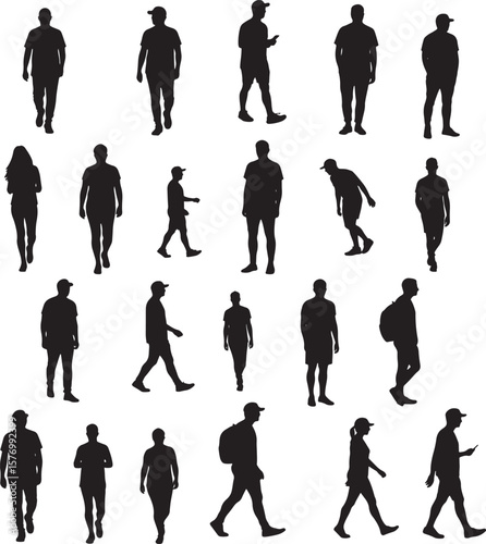 Diverse Group of People Walking Silhouette