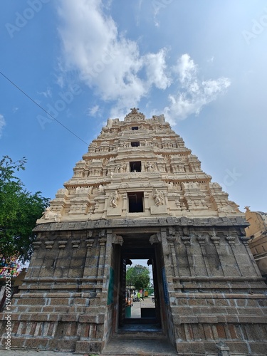A spiritually resonant view of Thirukazhukundram, Tamil Nadu, India, capturing both the hilltop Vedagiriswarar Temple and the ancient foothill temple complex. The hill temple, dedicated to Lord Shiva,
