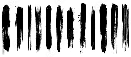 Straight line vector brush strokes. Black hand drawn stripes, Set of Black ink vector stains