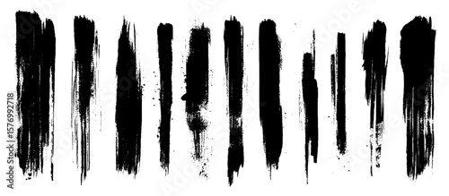 Straight line vector brush strokes. Black hand drawn stripes, Set of Black ink vector stains