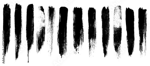 Straight line vector brush strokes. Black hand drawn stripes, Set of Black ink vector stains
