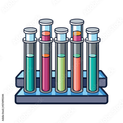 Colorful liquids in laboratory test tubes on a rack