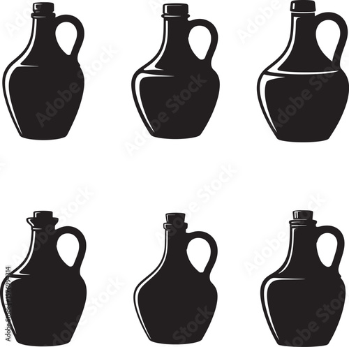 Collection of Oil Jugs in Black Silhouette Style silhouette