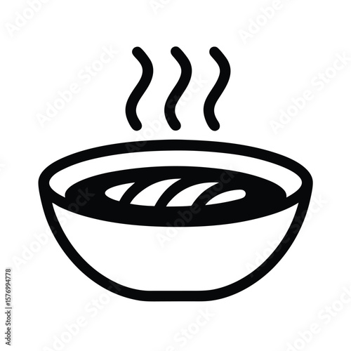 Bread Bowl With Soup Outline Vector Illustration