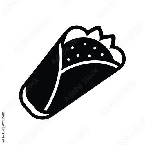 Burrito With Folded Tortilla Outline Vector Illustration