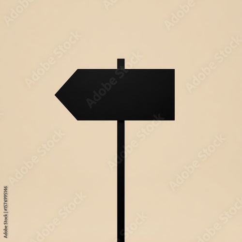 Silhouette of a blank directional signpost with a left-pointing arrow on a beige background.