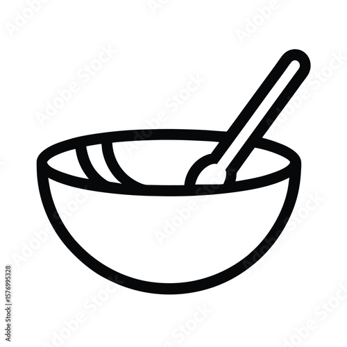 Cereal Bowl With Spoon Outline Vector Illustration