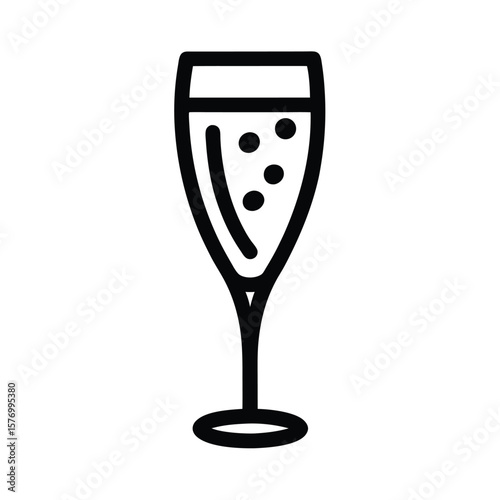 Champagne Flute With Bubbles Outline Vector Illustration