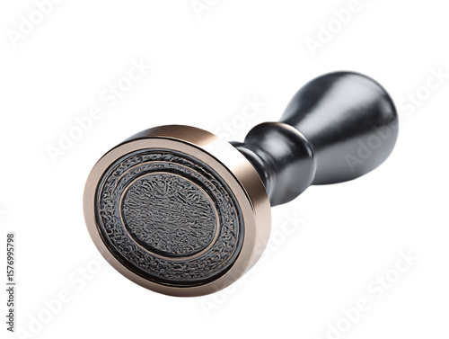 Ornate metal seal stamp with intricate pattern isolated on transparent background