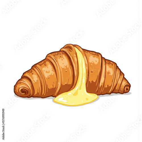 Fresh croissant with melting cheese on white background  