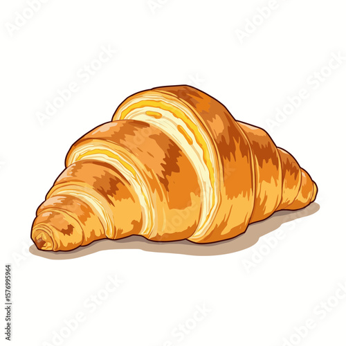 Fresh golden croissant on white background  