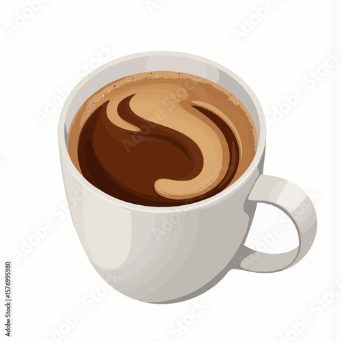 Cup of coffee with creamy swirl design on white background  