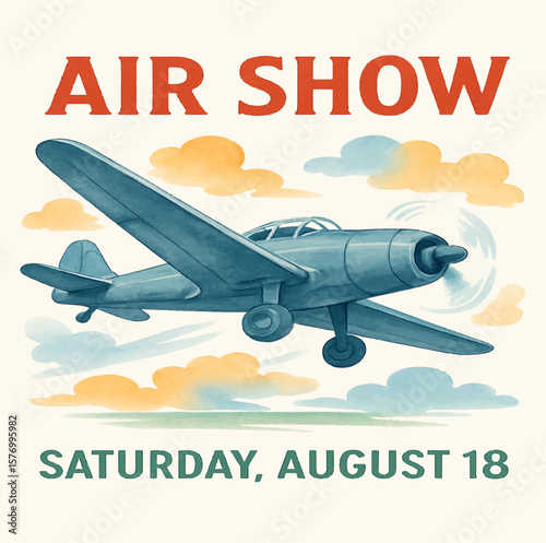 Vintage Air Show Poster with Retro Airplane Illustration