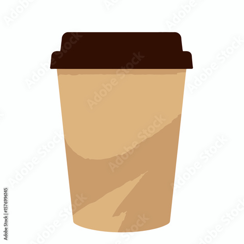 Disposable coffee cup with a brown lid in minimalist style  