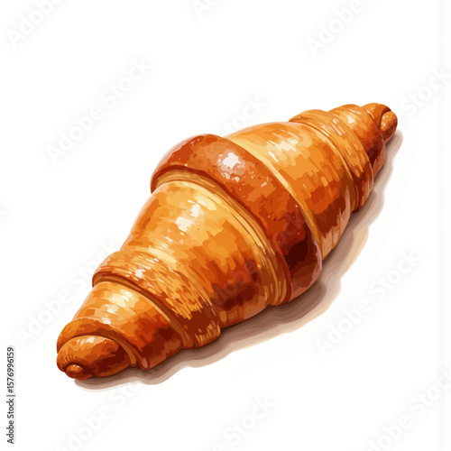Croissant with golden crust on white background  