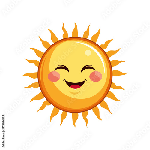 Cartoon sun with a cheerful face and smiling expression  