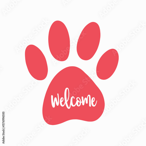 Paw print graphic with welcome text in red color  