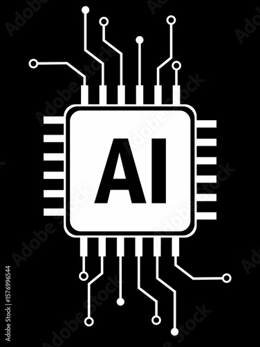 AI TECHNOLOGY BLACK AND WHITE VECTOR