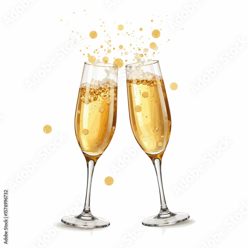 Champagne glasses clinking with bubbles in a festive setting  