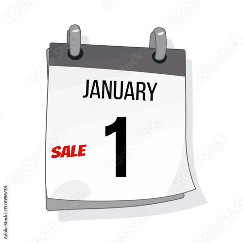 Calendar page for January 1 with sale announcement  