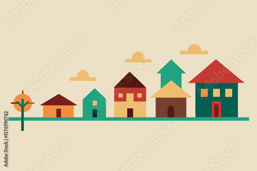 Charming Suburban Homes A Row of Colorful Houses Illustration
