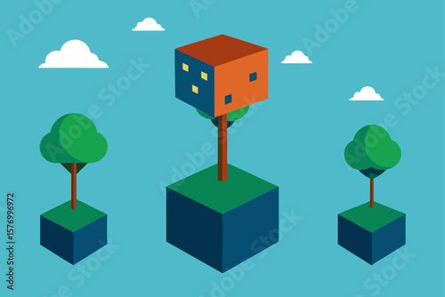Sustainable Living Eco-Friendly House Design Concept in a Minimalist Illustration