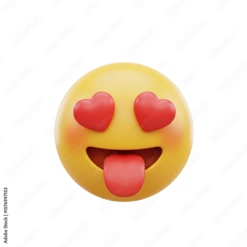 Fototapeta premium Cute Emoji Face with Heart Eyes and Tongue Out in Bright Yellow Color