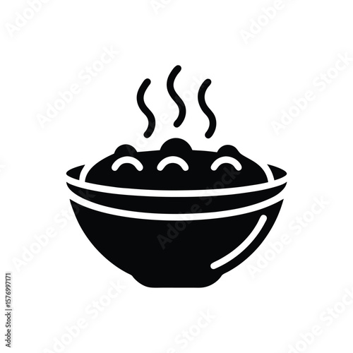 Curry Bowl With Steam Outline Vector Illustration
